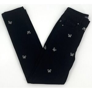 Cali 1850 Jeans Size 1‎ High Rise Black with White Embroidered Butterflies NWT